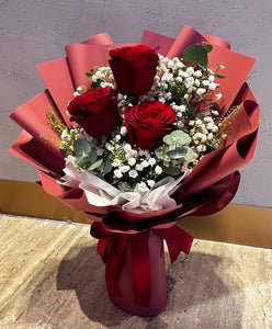 Valentine's Day Fresh Flower Bouquet - 3 Rose with Fillers