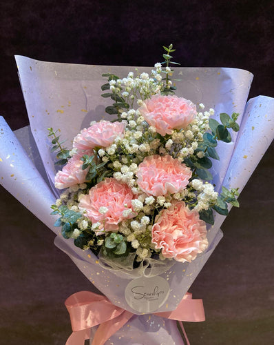 (FFBQ-MM02-S) Fresh Flower Bouquet : 6 Carnation with Fillers & Foliage