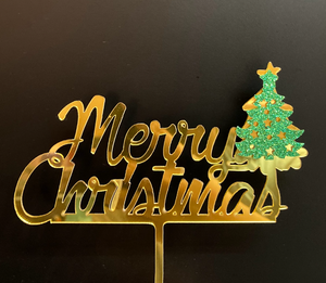 Acrylic Topper: Merry Christmas with Christmas tree (T2)