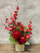 Artificial floral arrangement - Square Container (Cherry Bloom with Peonies)