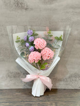 Crochet bouquet: 3 Carnation with Rose Spray & artificial flowers