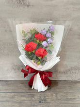 Crochet bouquet: 3 Rose with Rose Spray & artificial flowers