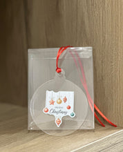 Christmas Ornament: Clear acrylic with colourful sticker - 1s