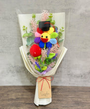 Crochet bouquet: Colourful Sunflower with Grad Hat and artificial flowers