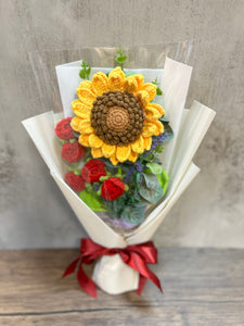 Crochet bouquet: Large Sunflower with artificial flowers