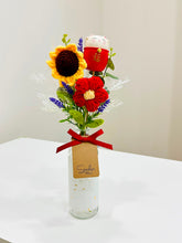 Mini Bottle with Crochet Flowers (2 Stalk Crochet-C1): Sunflower