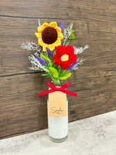 Mini Bottle with Crochet Flowers (2 Stalk Crochet-C1): Sunflower