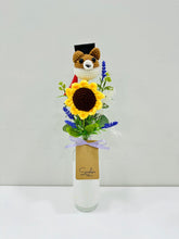 Mini Bottle with Crochet Flowers (2 Stalk Crochet-C3): Grad Dog with Sunflower