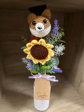 Mini Bottle with Crochet Flowers (2 Stalk Crochet-C3): Grad Dog with Sunflower