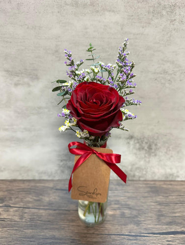 Valentine's Day Simple Happiness - Mini Bottle with Fresh Flowers