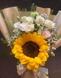 (FFBQ-MM-SF-EU) Fresh Flower Bouquet : Sunflower with Eustoma