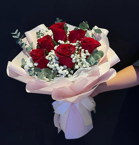 Valentine's Day Fresh Flower Bouquet - 6 Rose with Fillers