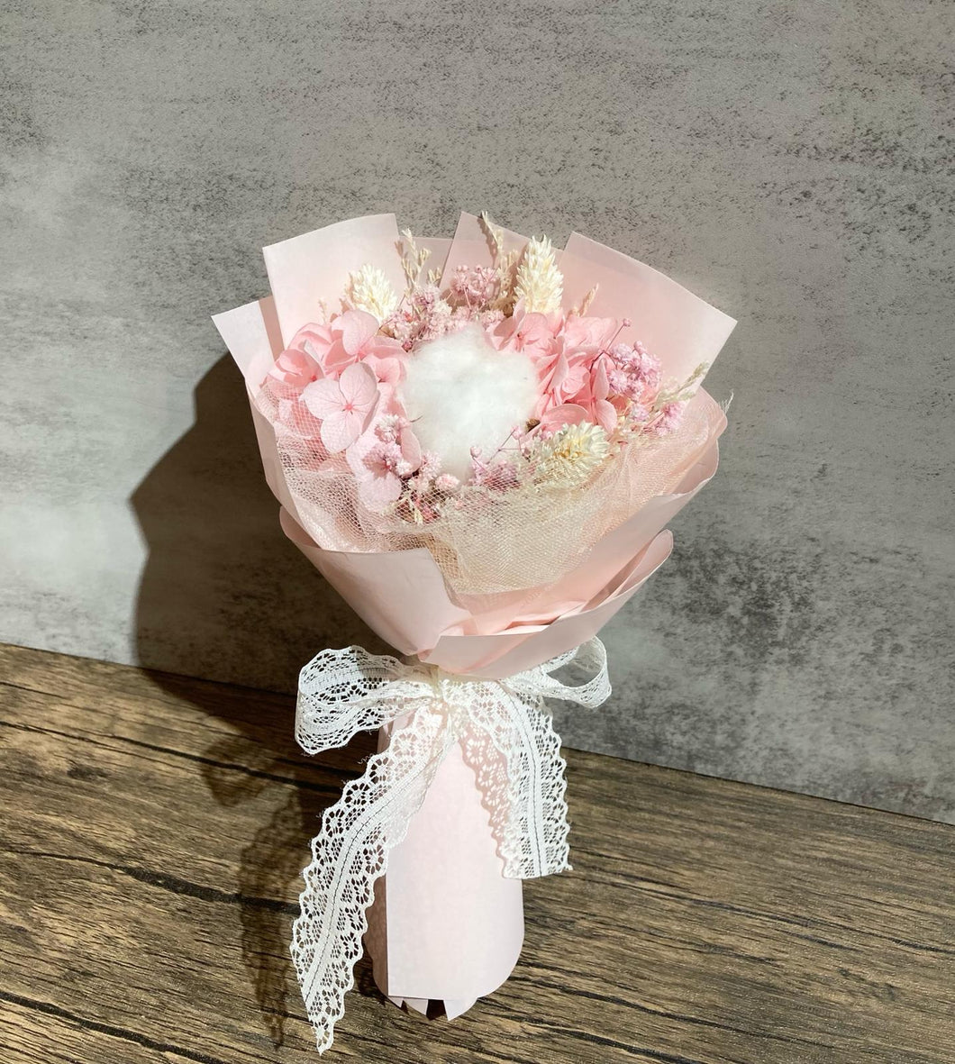 Mini Bouquet - Dried Cotton Flower with Preserved Hydrangea & fillers